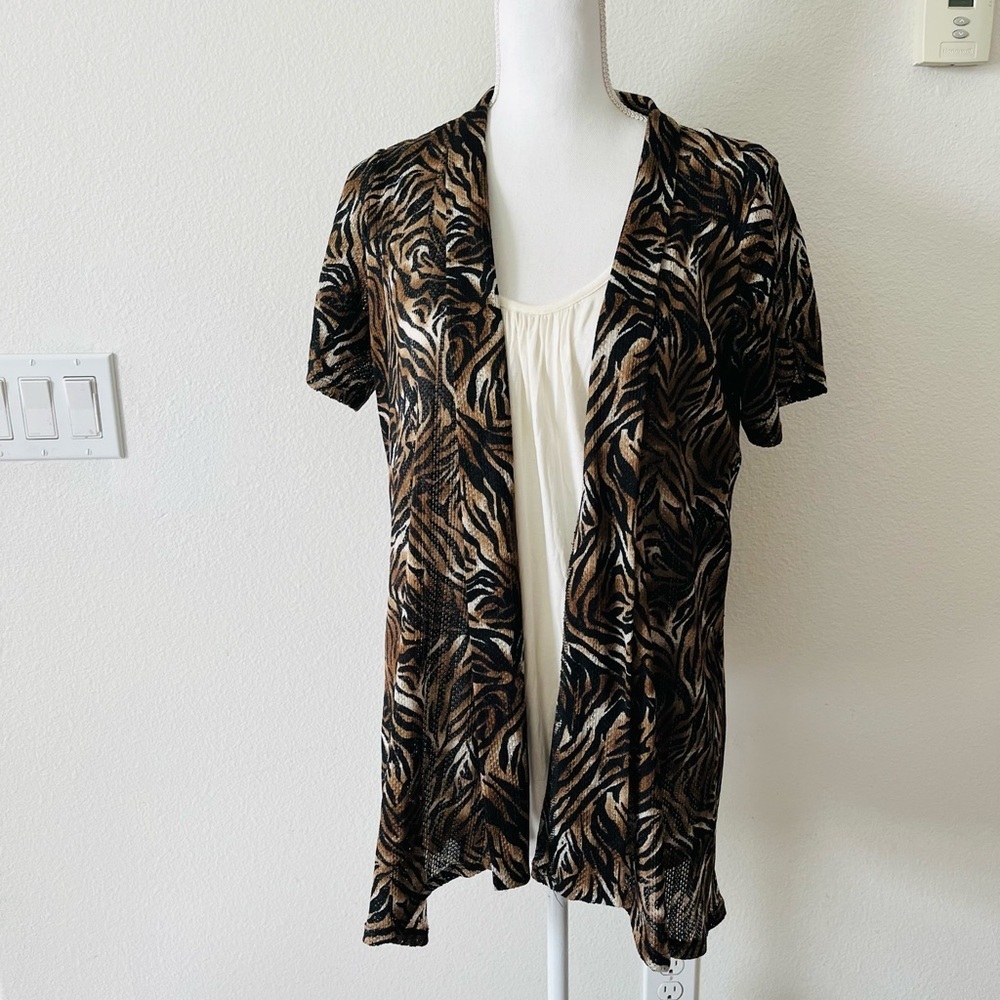 AGB Black and Brown Animal Print Open Front Blouse